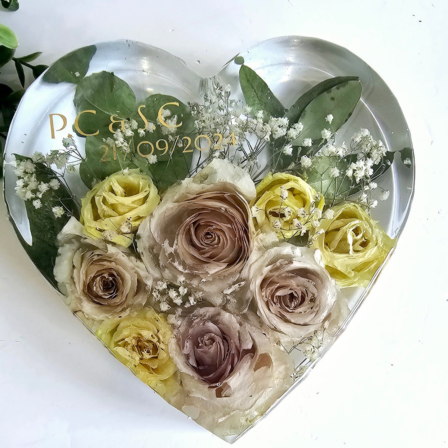 bouquet preservation resin heart with personalisation