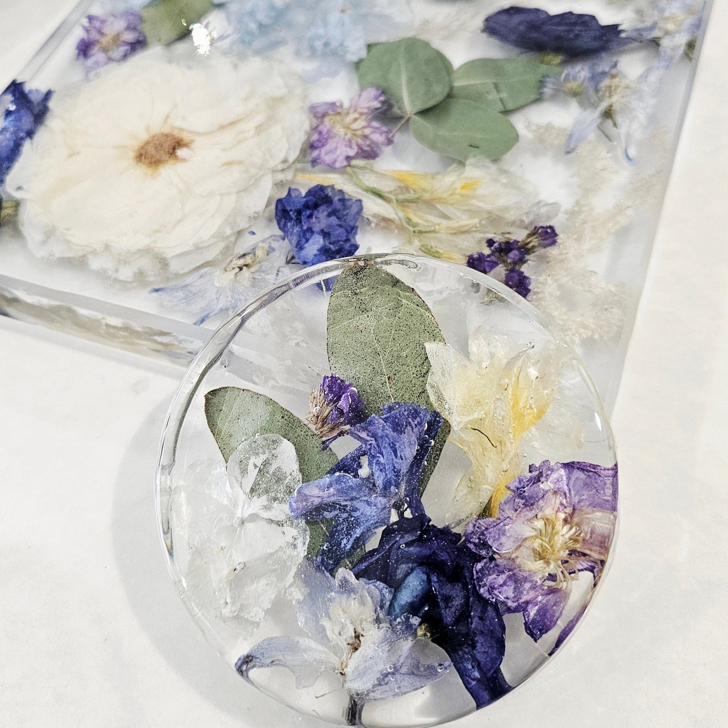 bouquet preservation resin coaster and placemat set